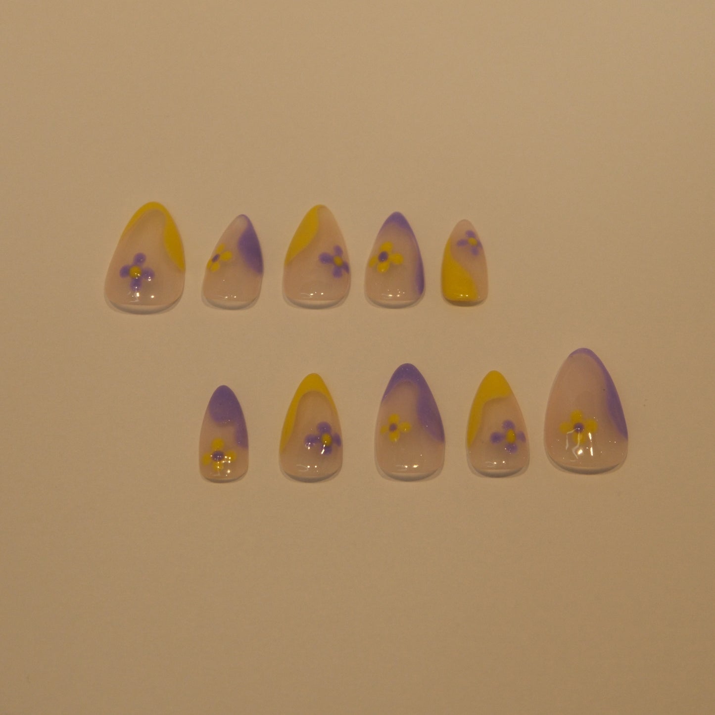 Purple and Yellow daisy nails