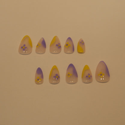 Purple and Yellow daisy nails