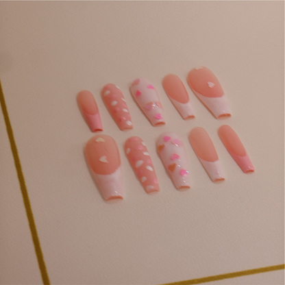 Long Coffin Hearts - Press ons nails