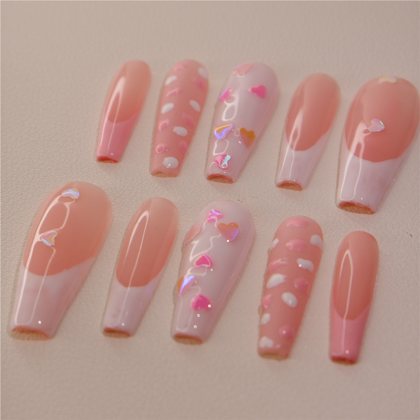 Long Coffin Hearts - Press ons nails