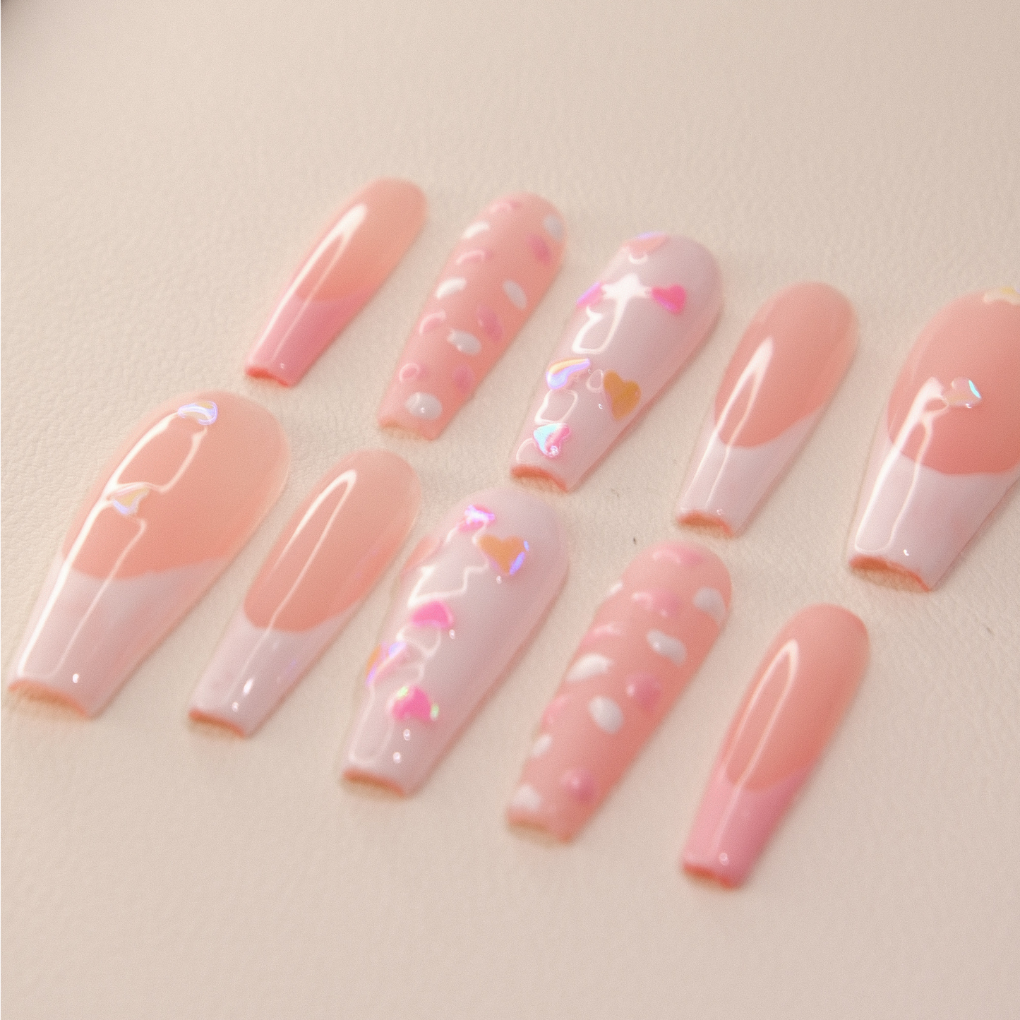 Long Coffin Hearts - Press ons nails