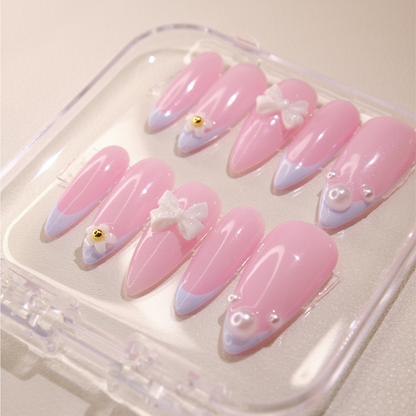 French Tip in Blue- Press ons nails