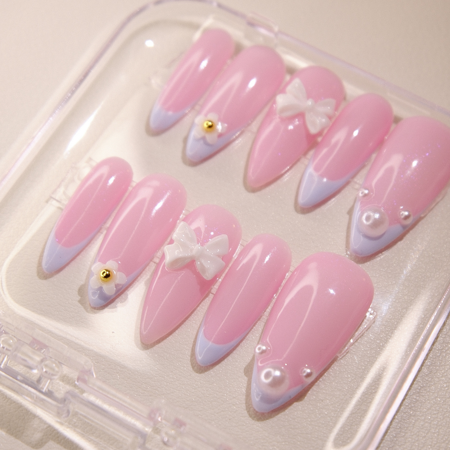 French Tip in Blue- Press ons nails