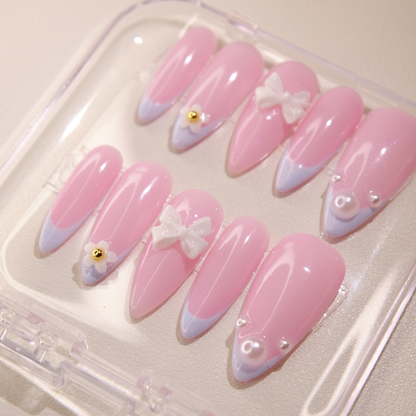 French Tip in Blue- Press ons nails