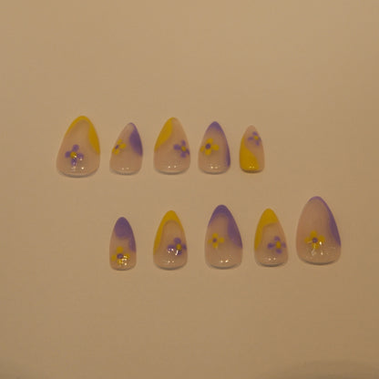 Purple and Yellow daisy nails
