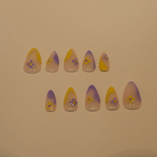 Purple and Yellow daisy nails