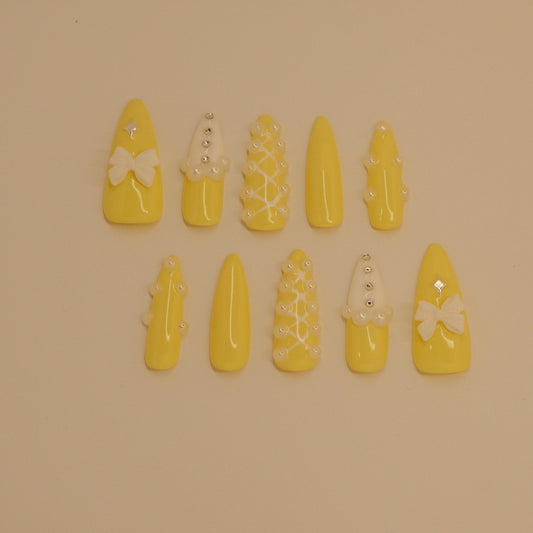 Yellow Bow- Press ons nails