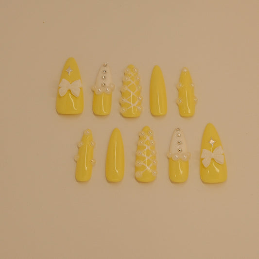 Yellow Bow- Press ons nails